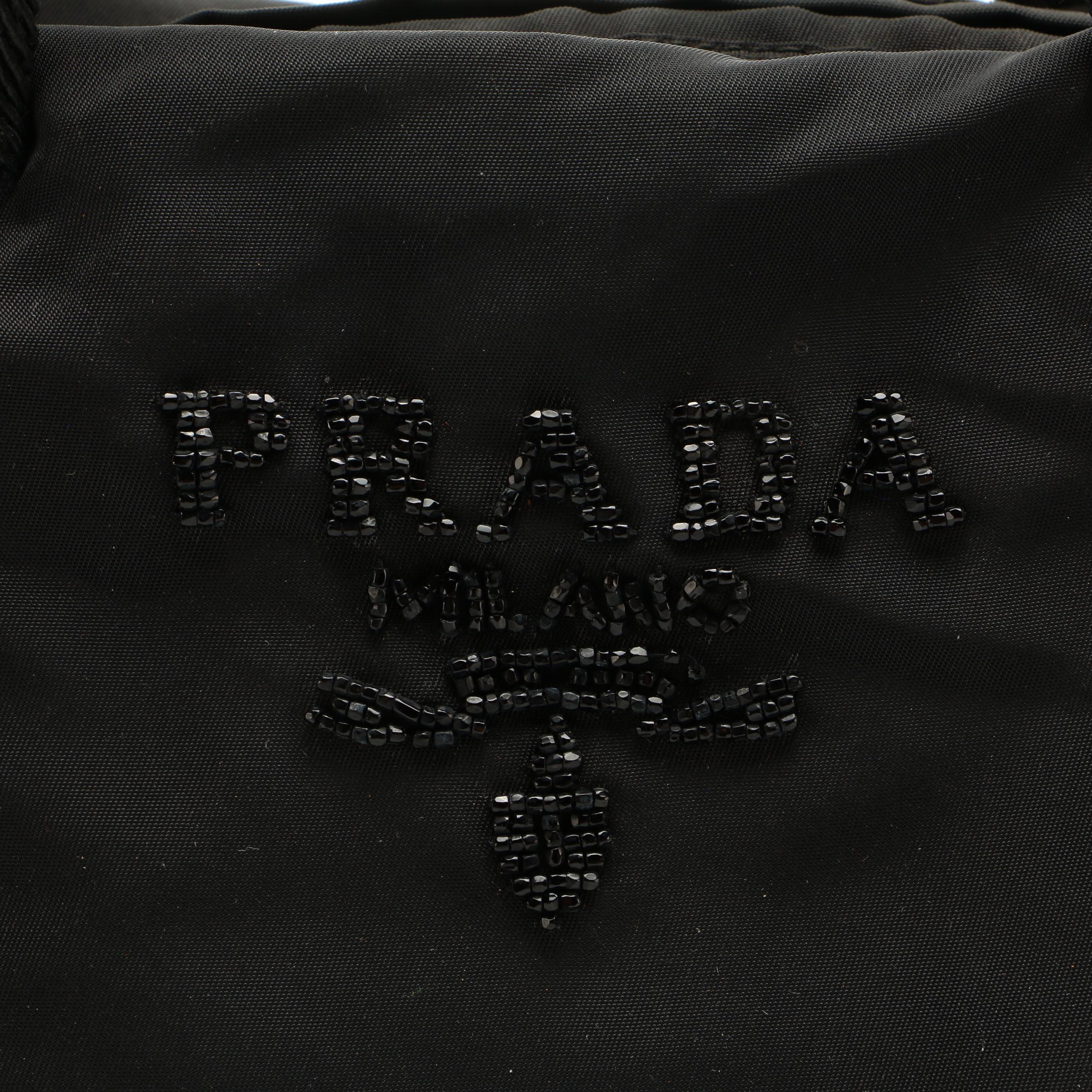 Prada Beaded Tassel Top Handle Bag in Black Tessuto Nylon