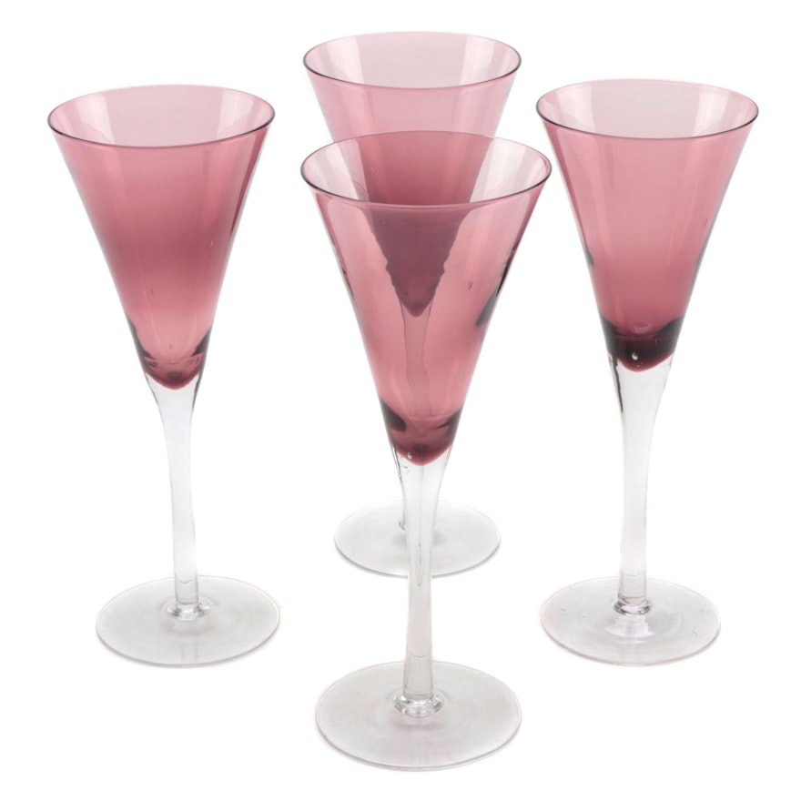 Tinted Glass Champagne Glasses, Late 20th Century