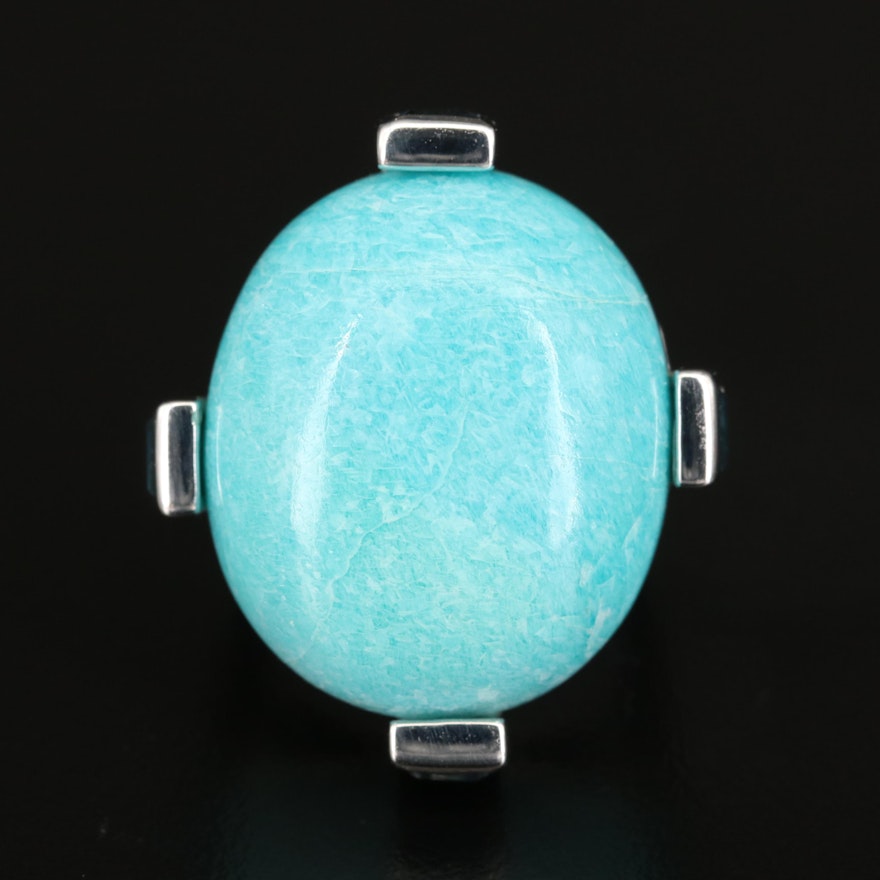Sterling Amazonite, Topaz and Cubic Zirconia Statement Ring