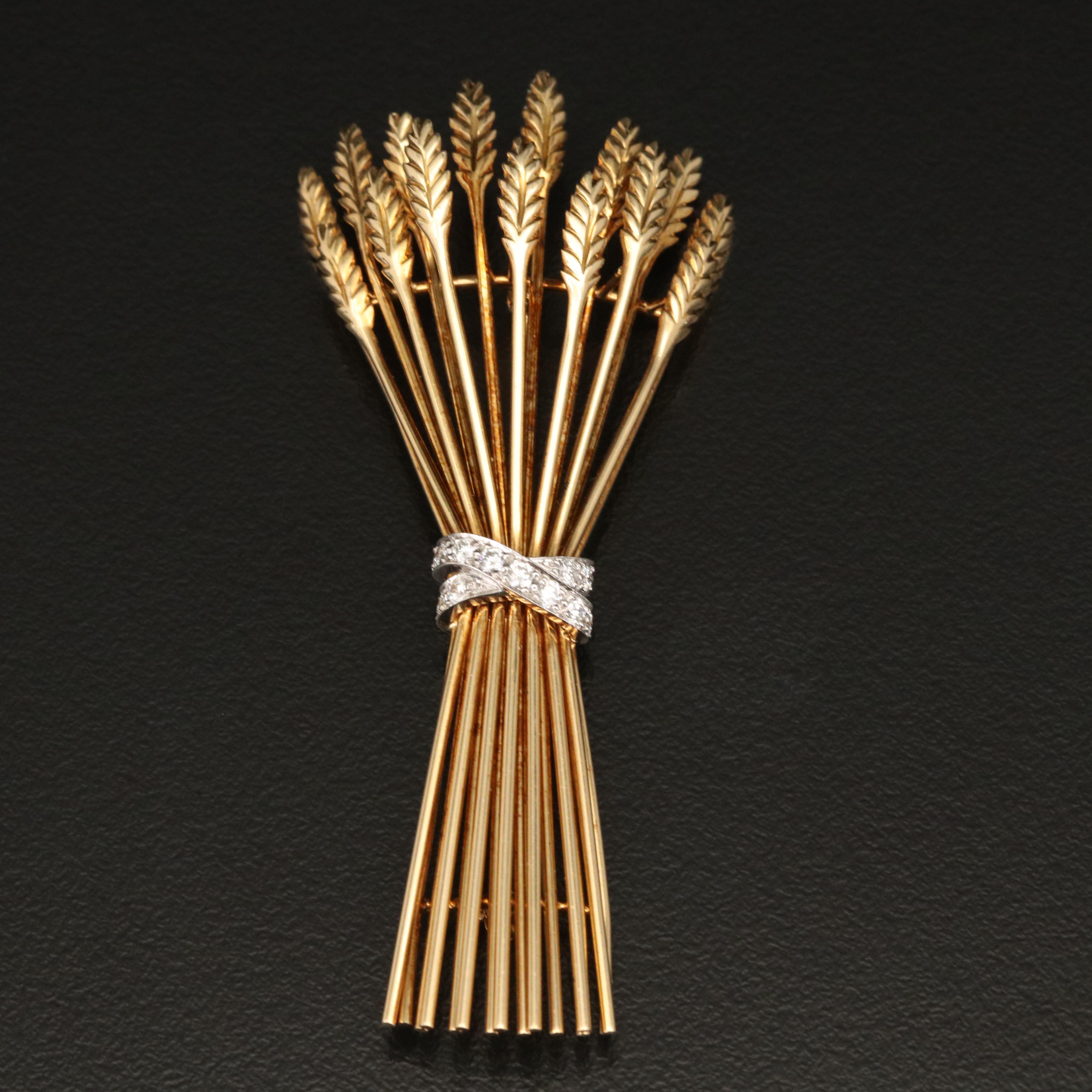 Vintage Tiffany & Co. 18K Diamond Wheat Sheaf Brooch with Platinum Accent
