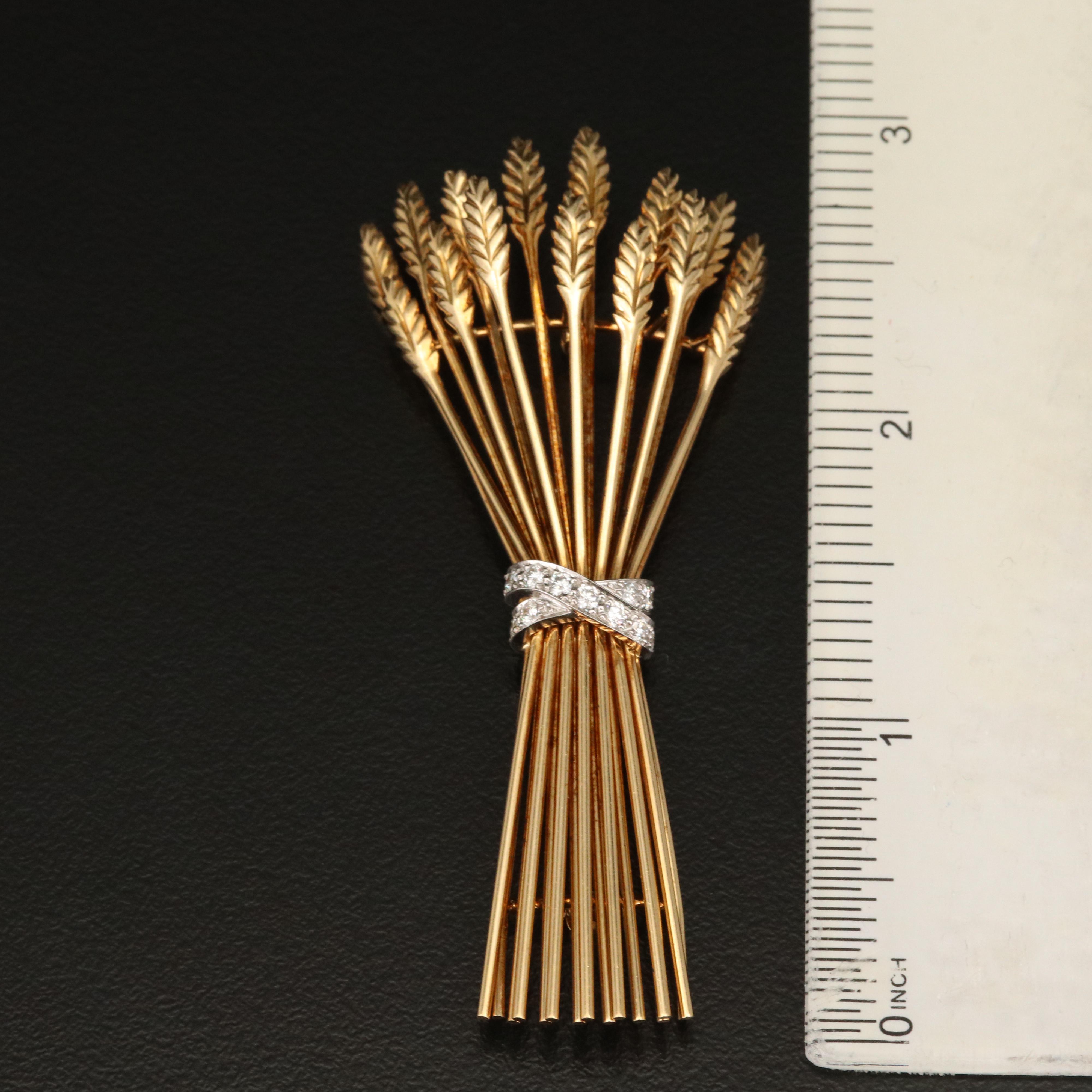 Vintage Tiffany & Co. 18K Diamond Wheat Sheaf Brooch with Platinum Accent