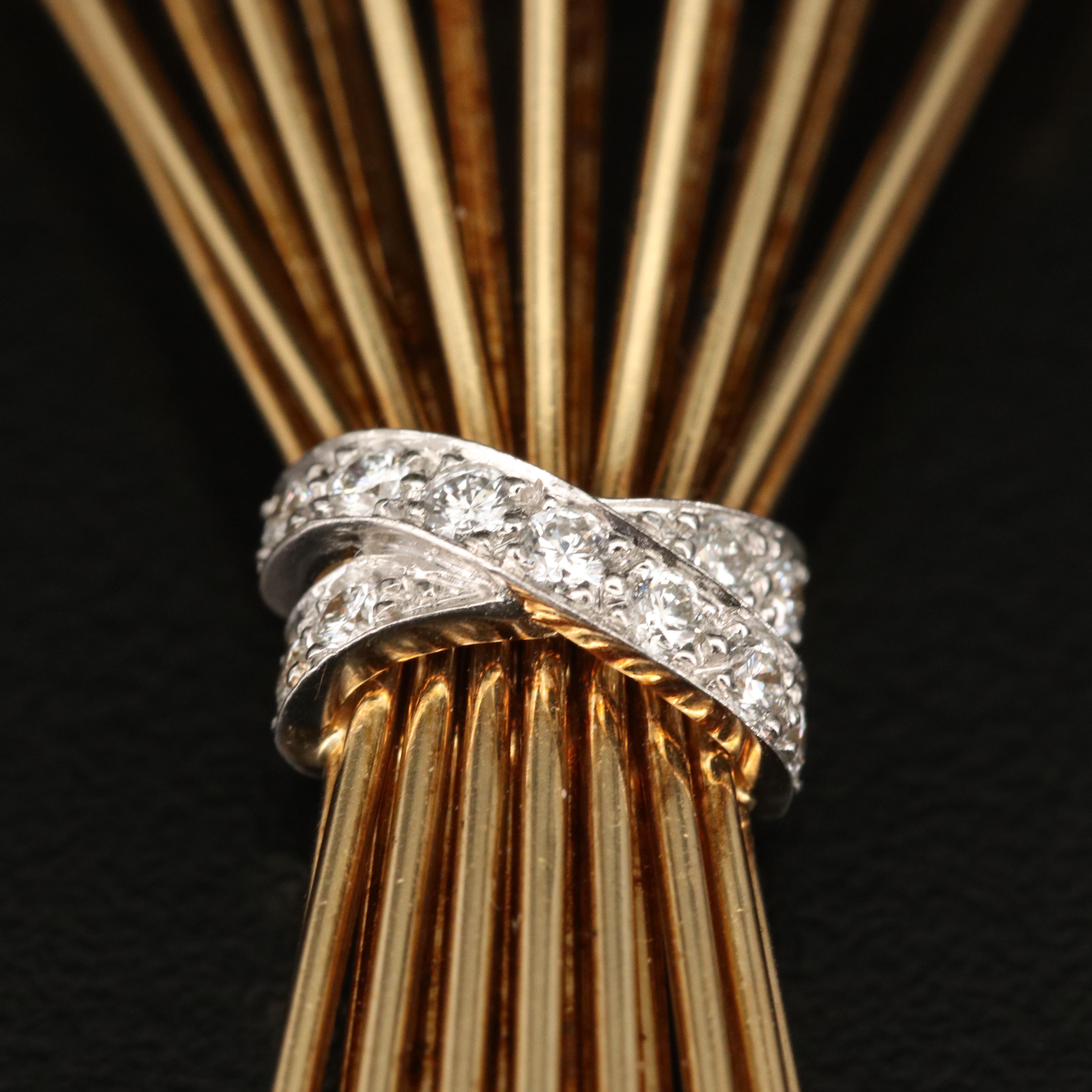 Vintage Tiffany & Co. 18K Diamond Wheat Sheaf Brooch with Platinum Accent