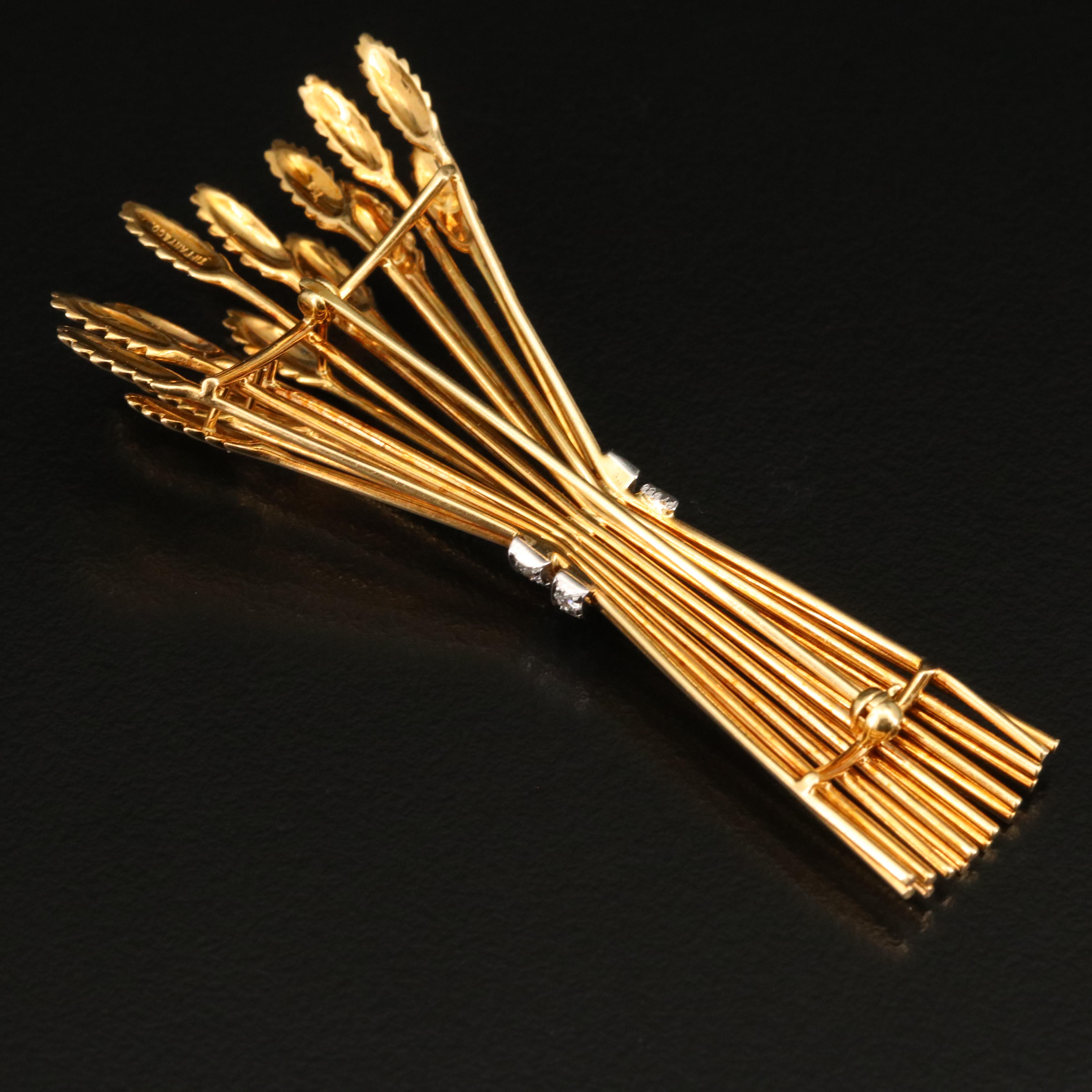 Vintage Tiffany & Co. 18K Diamond Wheat Sheaf Brooch with Platinum Accent