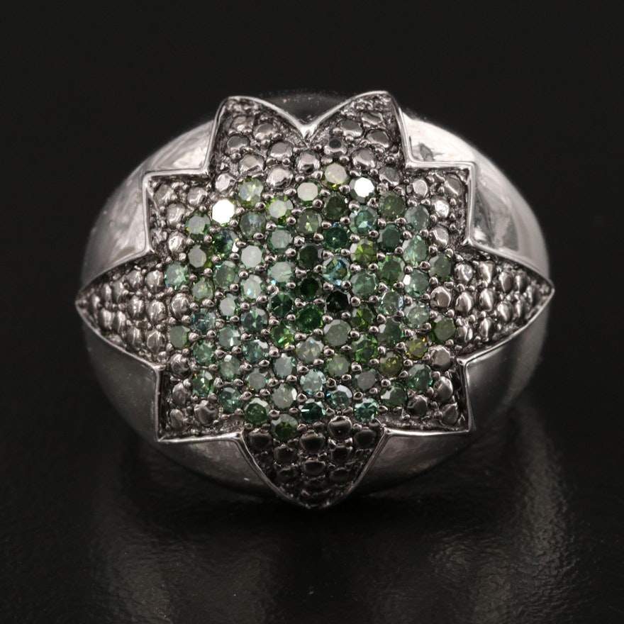 Sterling Silver Pavé Diamond Starburst Dome Ring