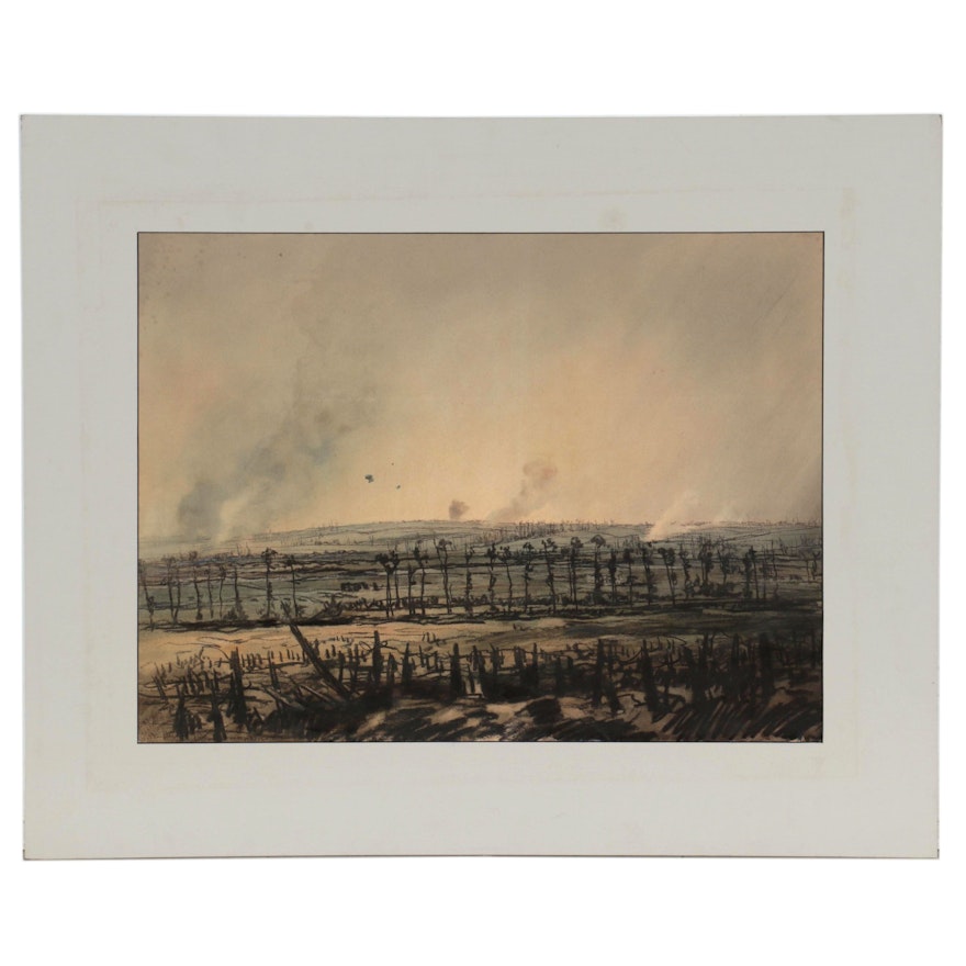 Edward Handley-Read Landscape Mixed Media Drawing, Early 20th Century