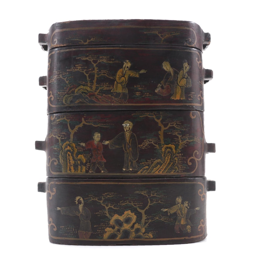 Chinese Lacquered Papier-mâché Stacking Storage Box