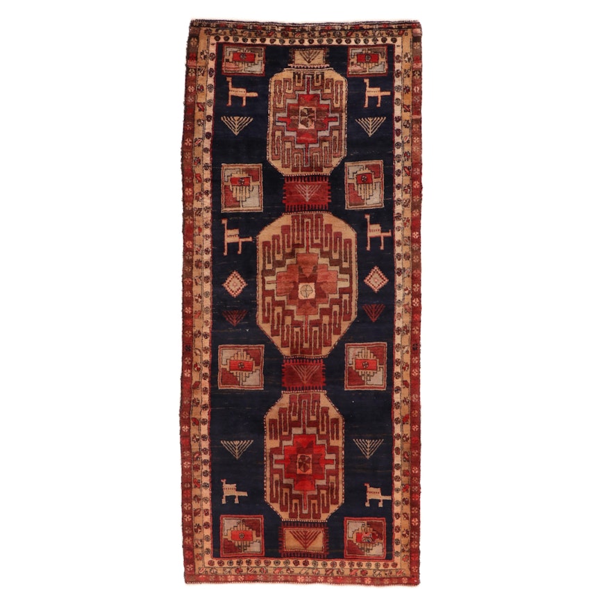 4'1 x 9'9 Hand-Knotted Northwest Persian Pictorial Long Rug, 1950s