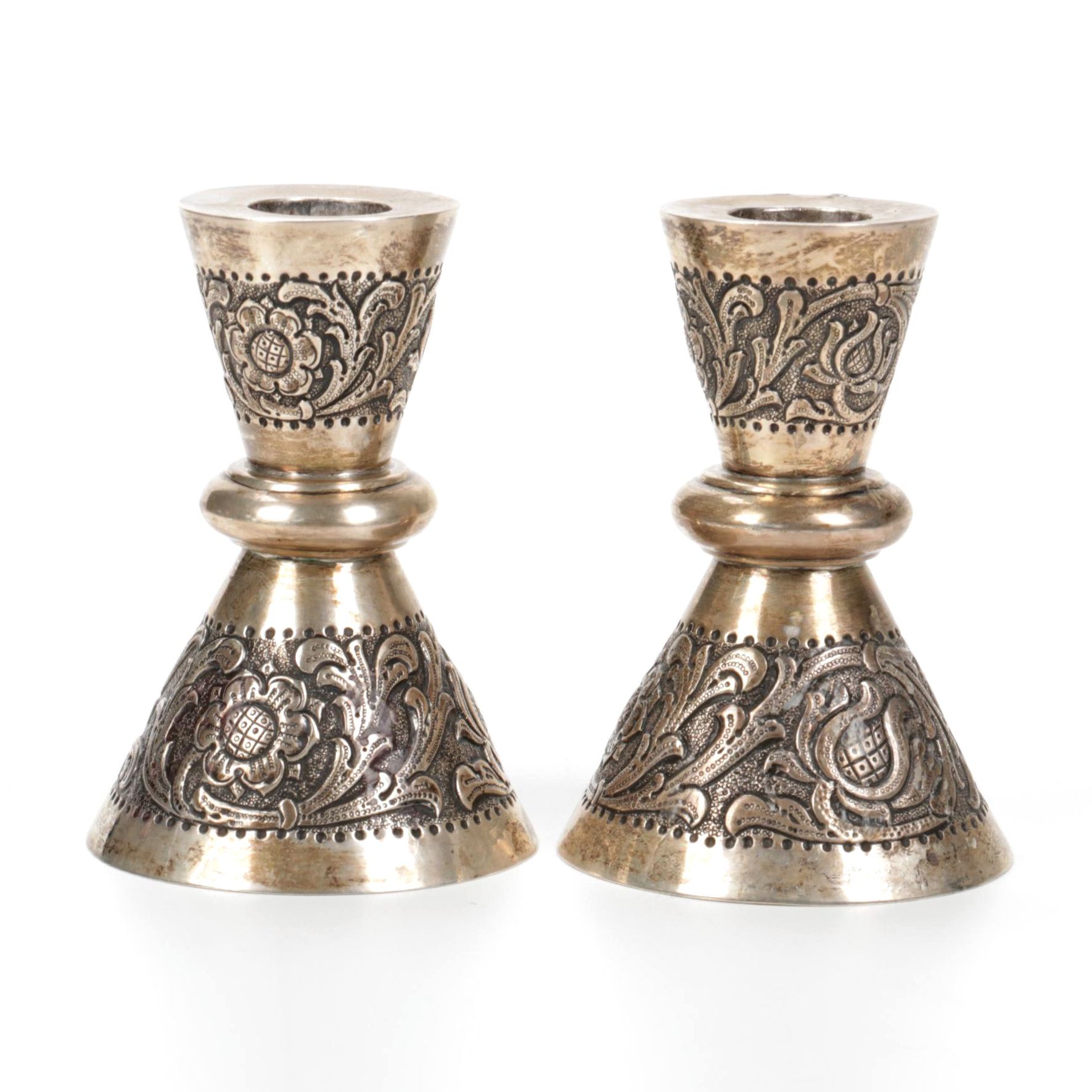 Chased Arabesque Weighted Sterling Silver Candle Holders