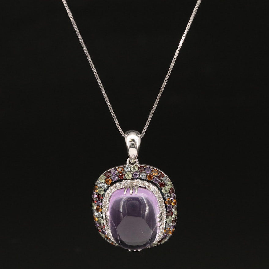 Sterling Silver Amethyst, Garnet and Topaz Pendant Necklace