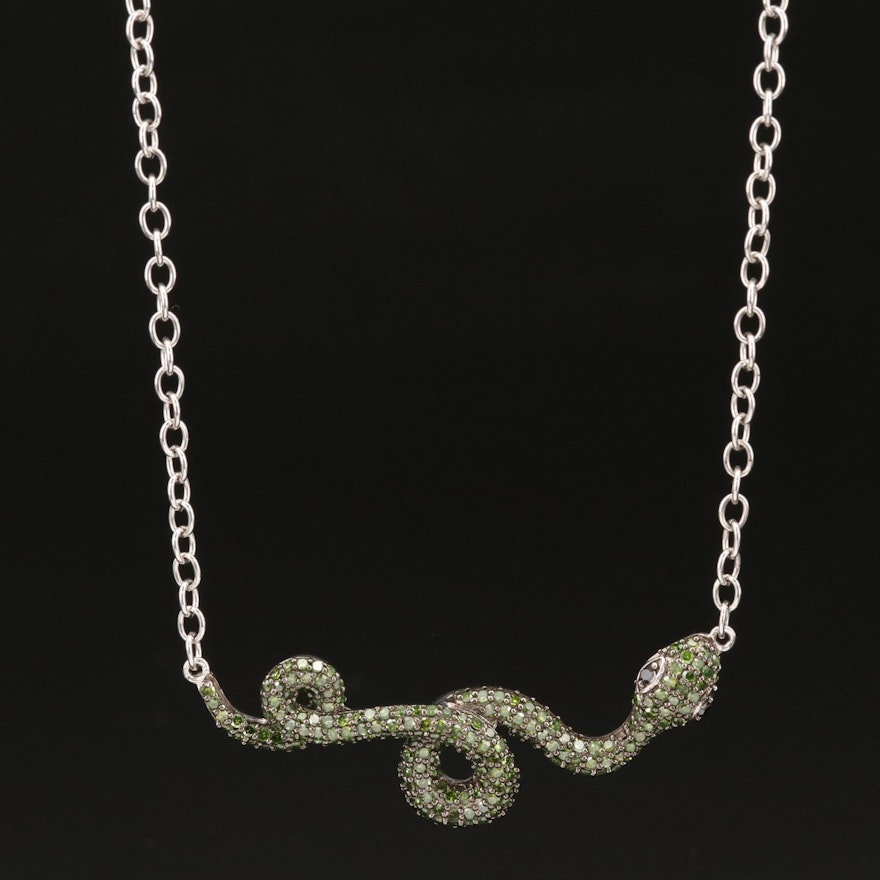 Sterling Silver Pavé Diamond Snake Necklace