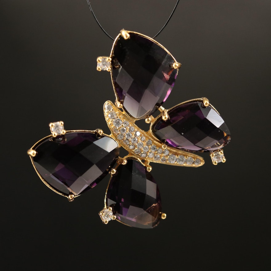 Purple Glass and Cubic Zirconia Butterfly Pendant