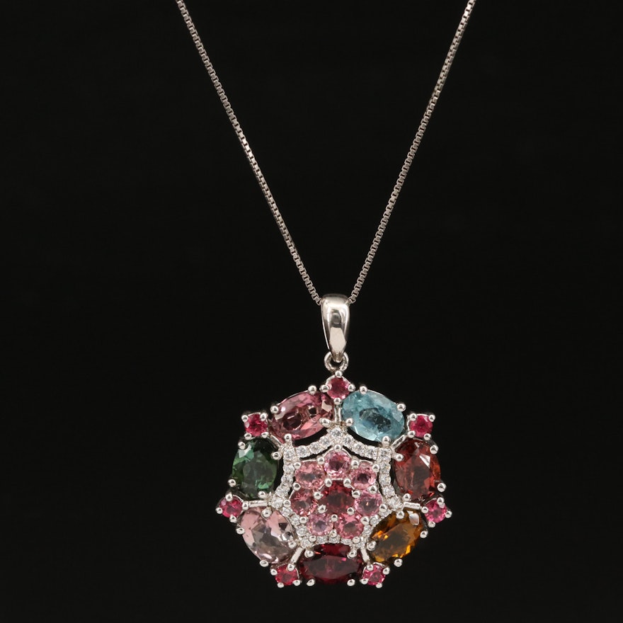 Sterling Silver Tourmaline and Cubic Zirconia Necklace