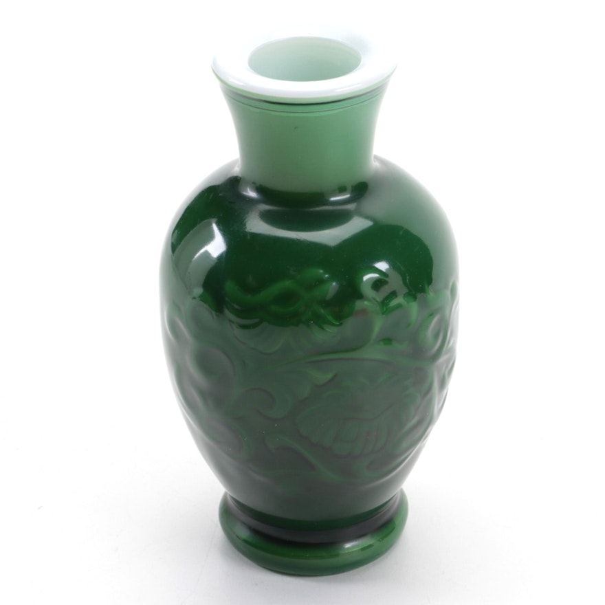 Avon "Spring Bouquet" Jade Green Fragranced Glass Vase, 1981