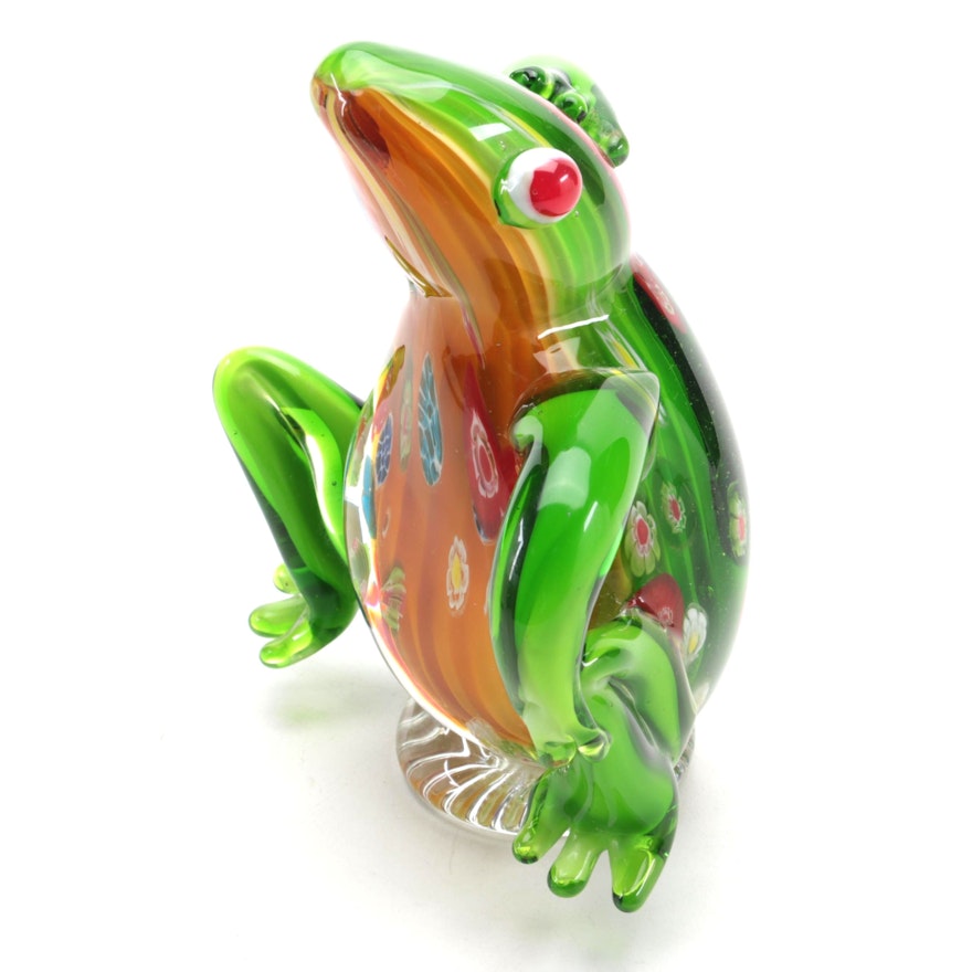 Art Glass Floral Motif Figural Frog