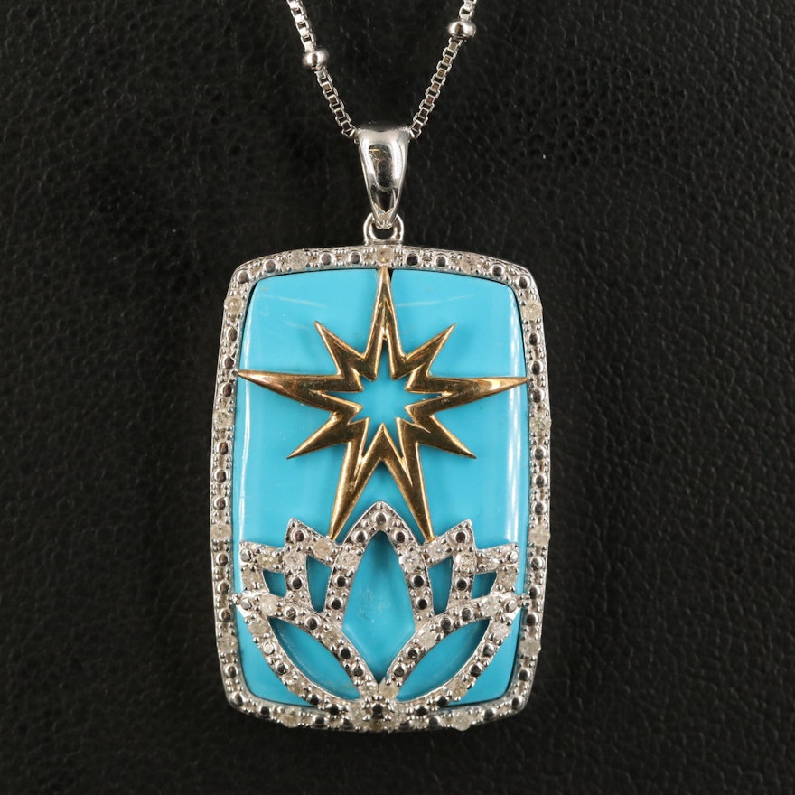 Sterling Lotus and Star Pendant Necklace with Diamond Accents