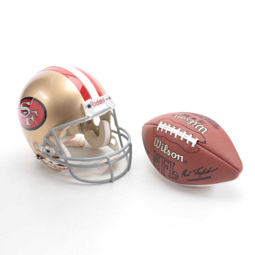 Merton Hanks Signed Riddell San Francisco 49ers Helmet and Wilson Football