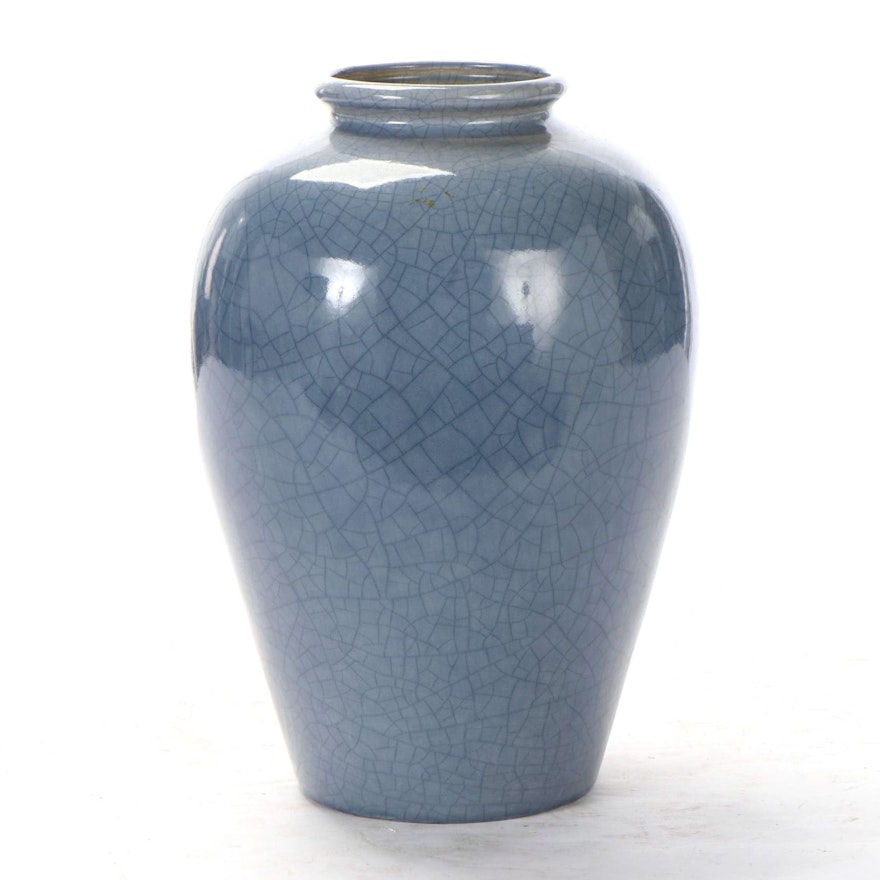 Blue Crackle Glazed Earthenware Vase, Late 20th Century