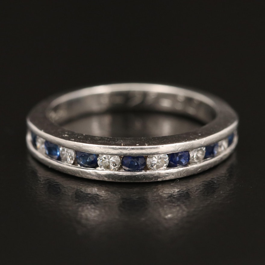 Platinum Channel Set Diamond and Sapphire Band