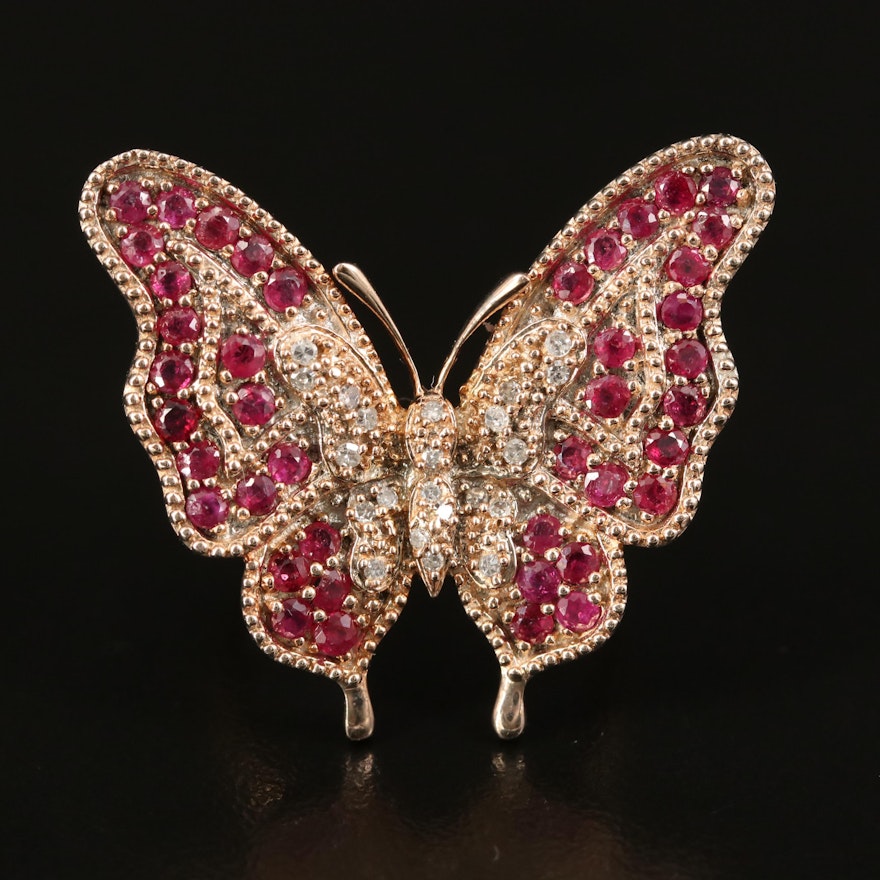 Sterling Silver Ruby and Diamond Butterfly Ring