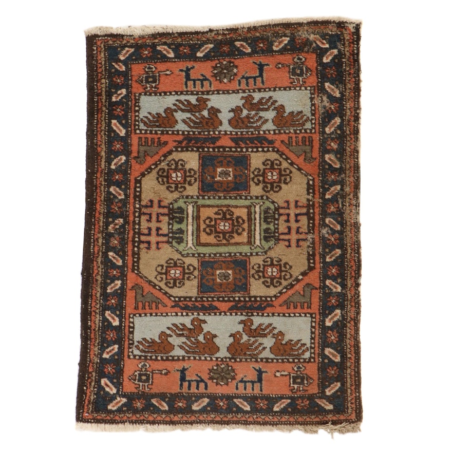 2'7 x 3'10 Hand-Knotted Persian Ardebil Pictorial Rug, 1920s