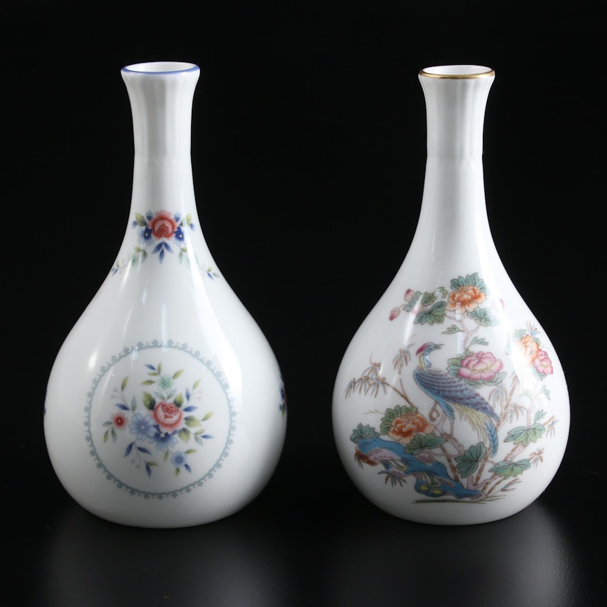 Wedgwood "Rosedale" and "Kutani Crane" Bone China Bud Vases