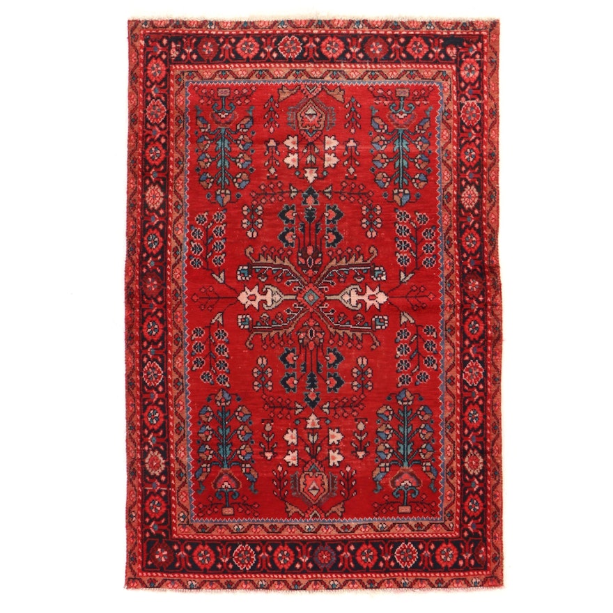 4'1 x 6'5 Hand-Knotted Persian Hamadan Floral Area Rug