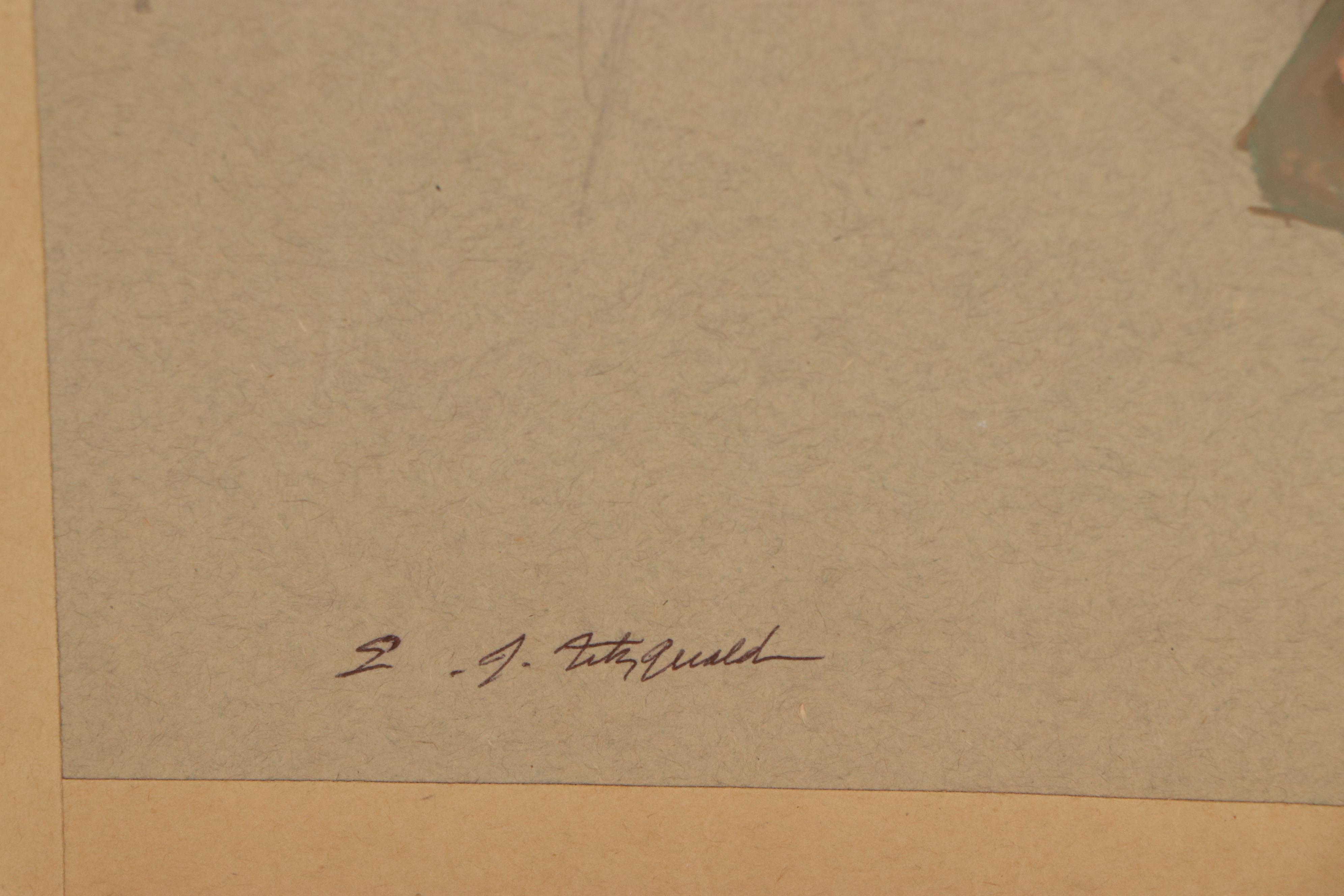 Edmond J. Fitzgerald Watercolor Painting of Seated Nude, Late 20th Century