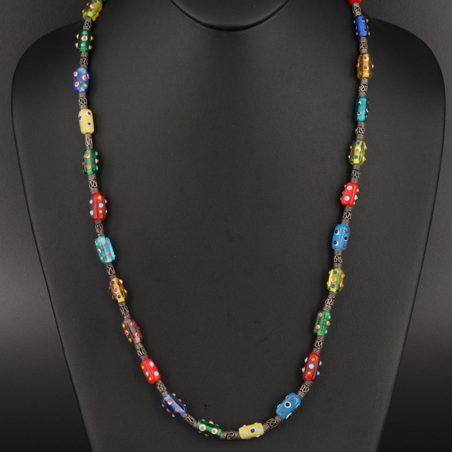 Sterling Silver and Lampwork Glass Bead Necklace