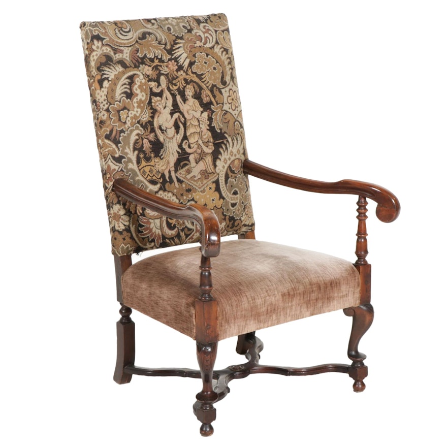 Louis XIII Style Upholstered Armchair, Early 20th Century