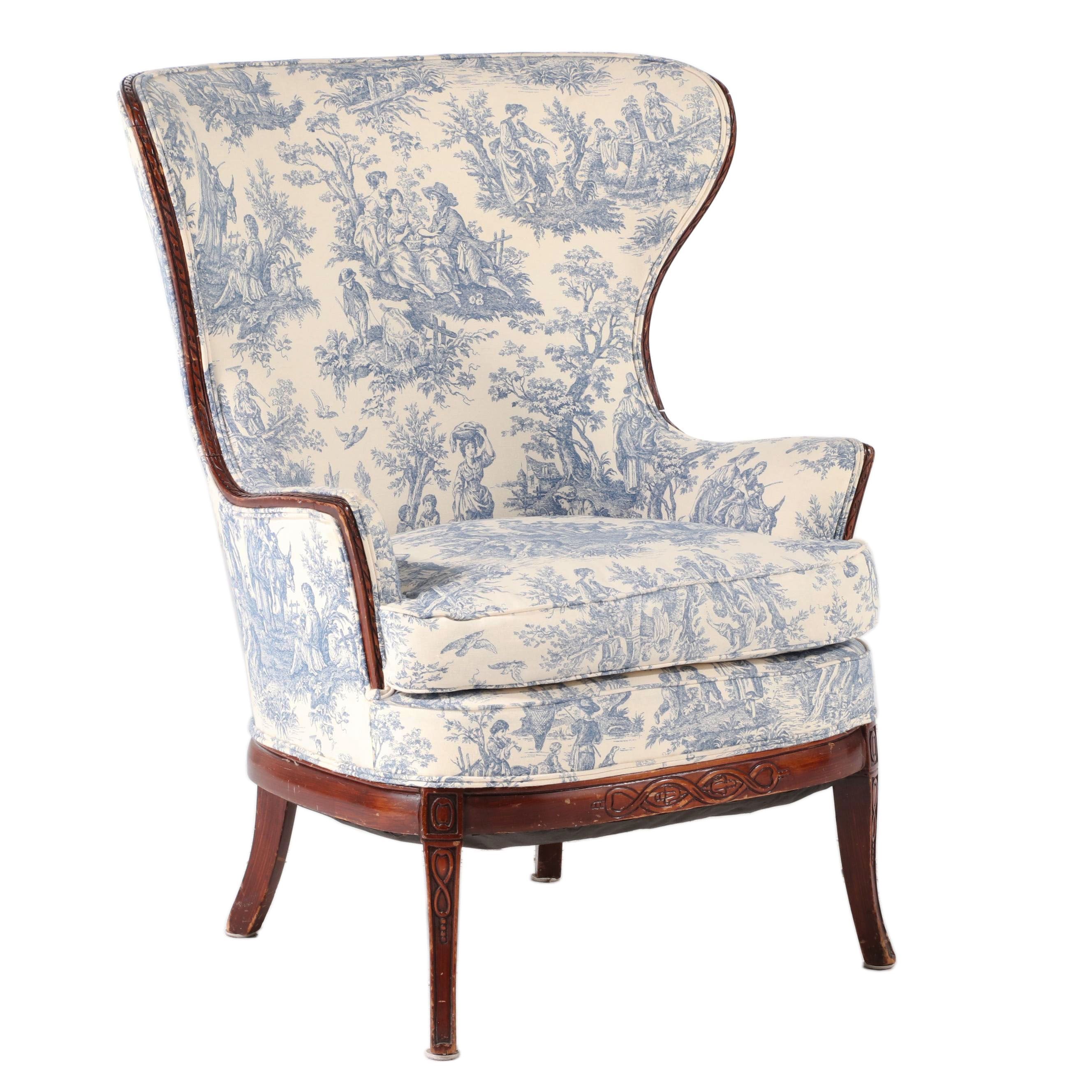 wingback recliner toile wingback chair