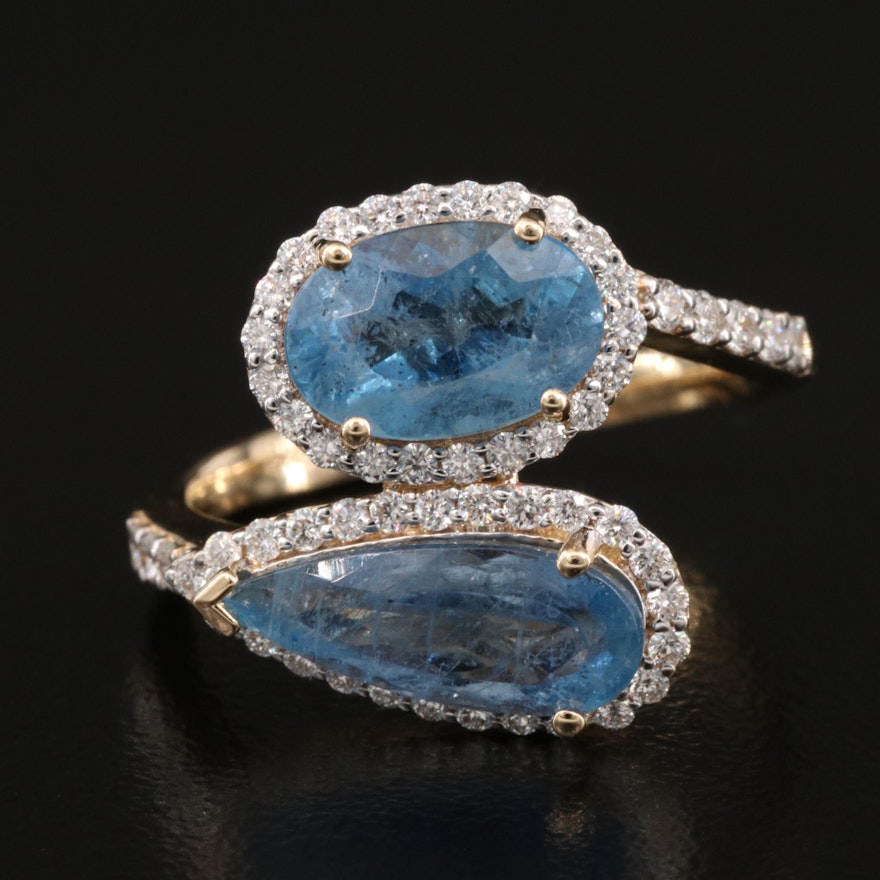 14K Aquamarine and Diamond Ring