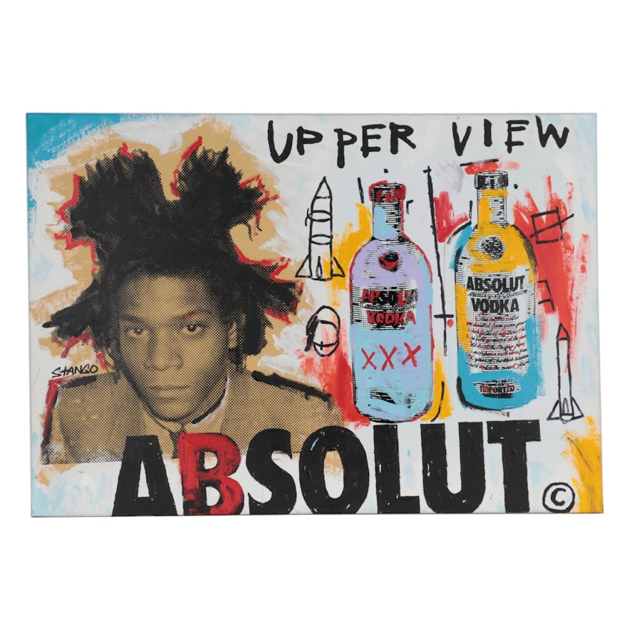 John Stango Monumental Pop Art Mixed Media Painting of Jean-Michel Basquiat