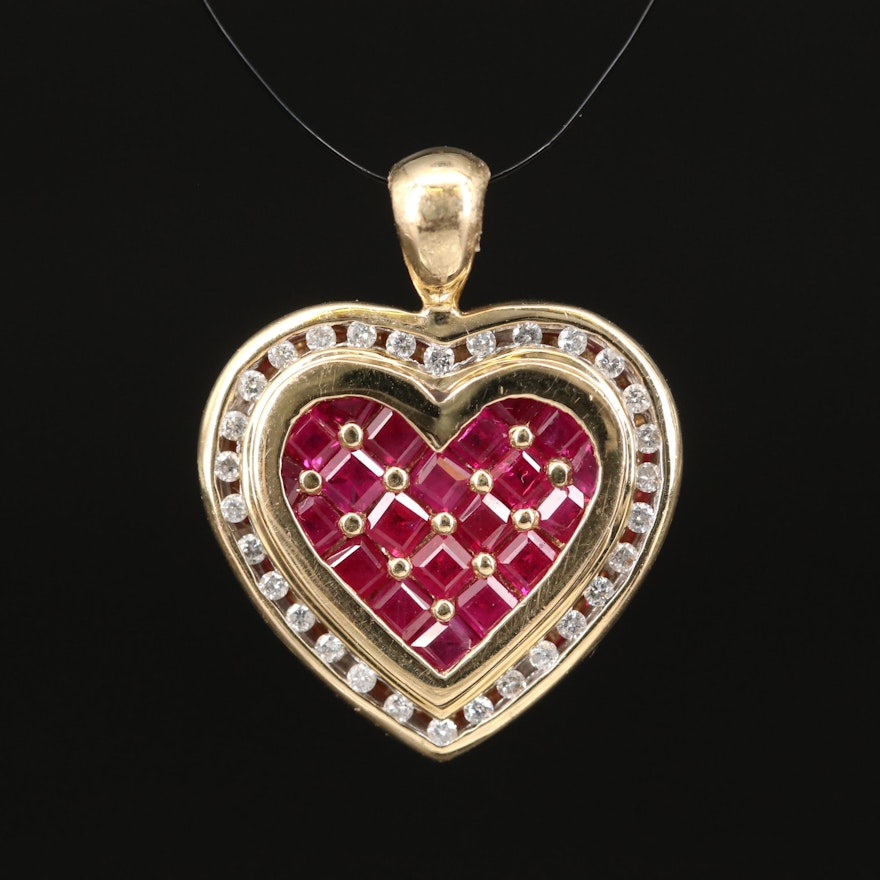 14K Ruby and Diamond Heart Pendant