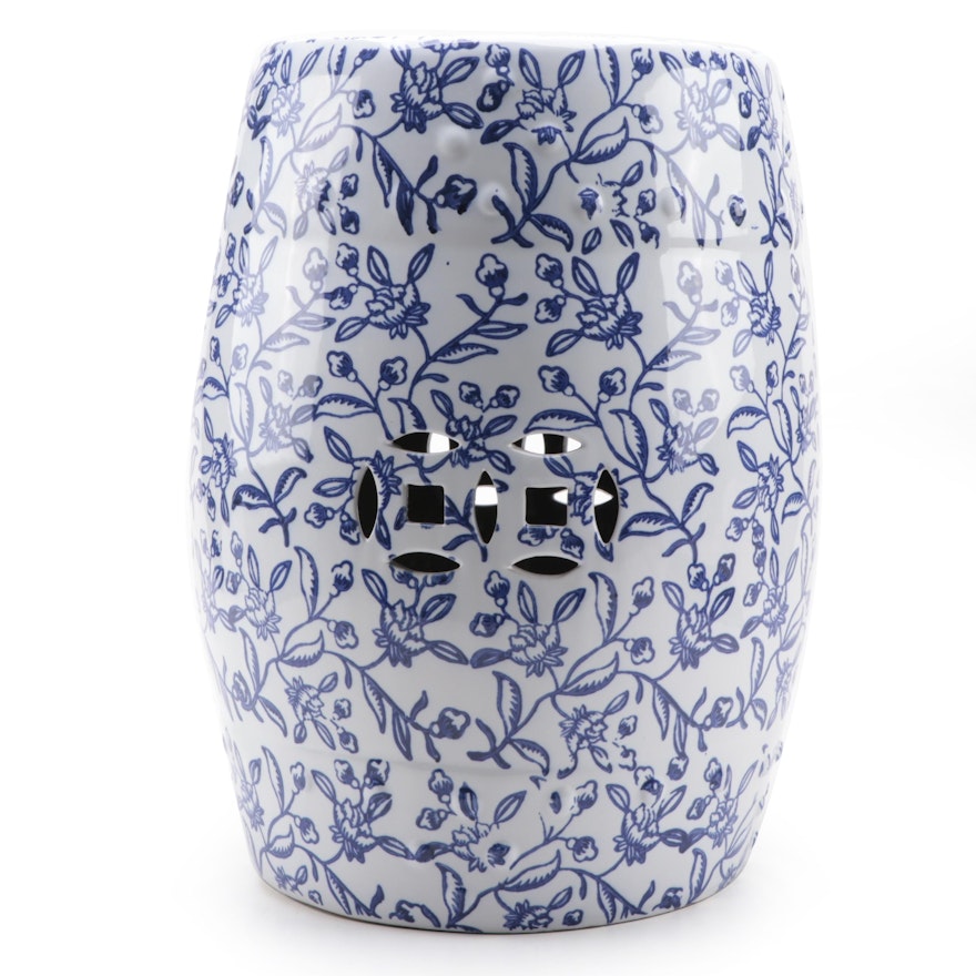 Chinese Blue on While Floral Garden Stool