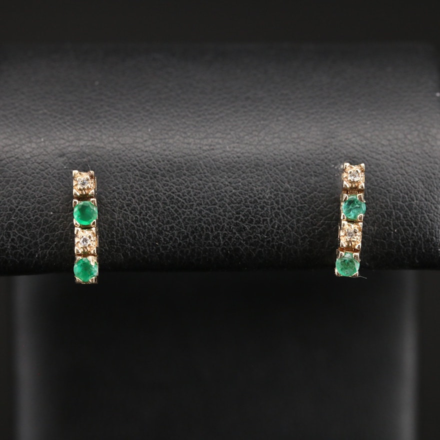 14K Emerald and Diamond Drop Earrings