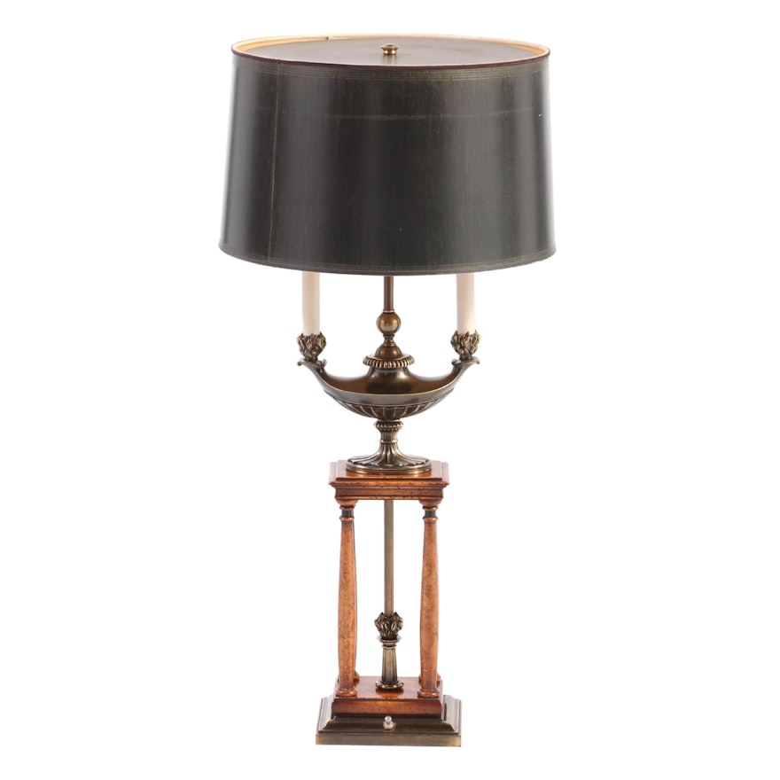 Stiffel Neoclassical Style Metal and Wood Column Table Lamp, Mid-20th C