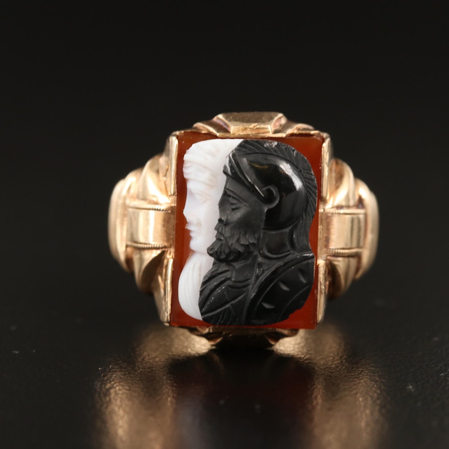 10K Sardonyx Double Cameo Ring