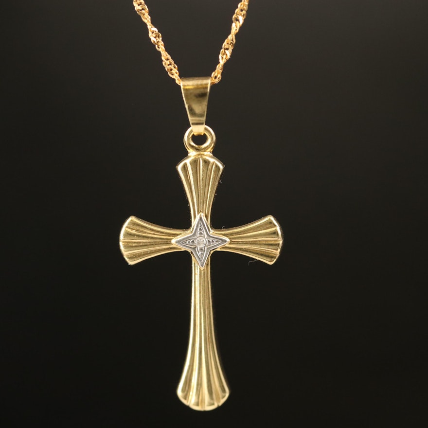 8K Gold Diamond Cross Pendant Necklace