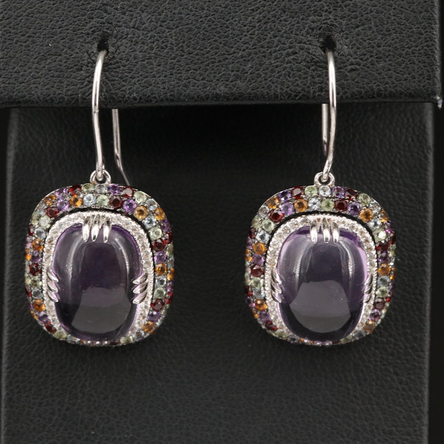 Sterling Amethyst, Citrine and Topaz Earrings