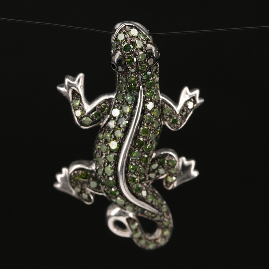 Sterling Silver Diamond Lizard Pendant