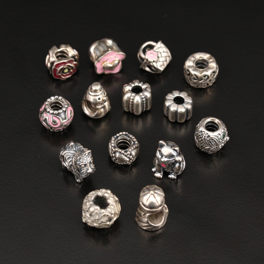 Sterling Cubic Zirconia and Enamel Charms Featuring Pandora and Chamilia