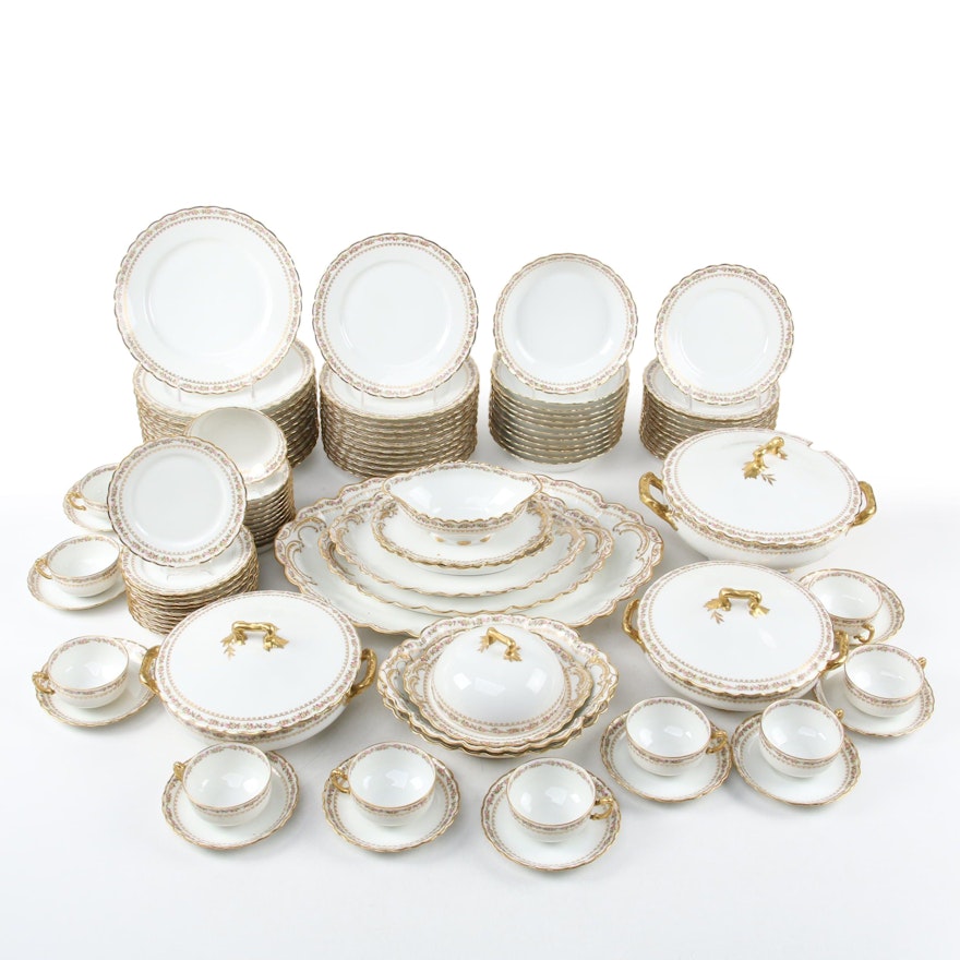 Haviland Limoges Porcelain Setting for Twelve with Serving Pieces, Antique