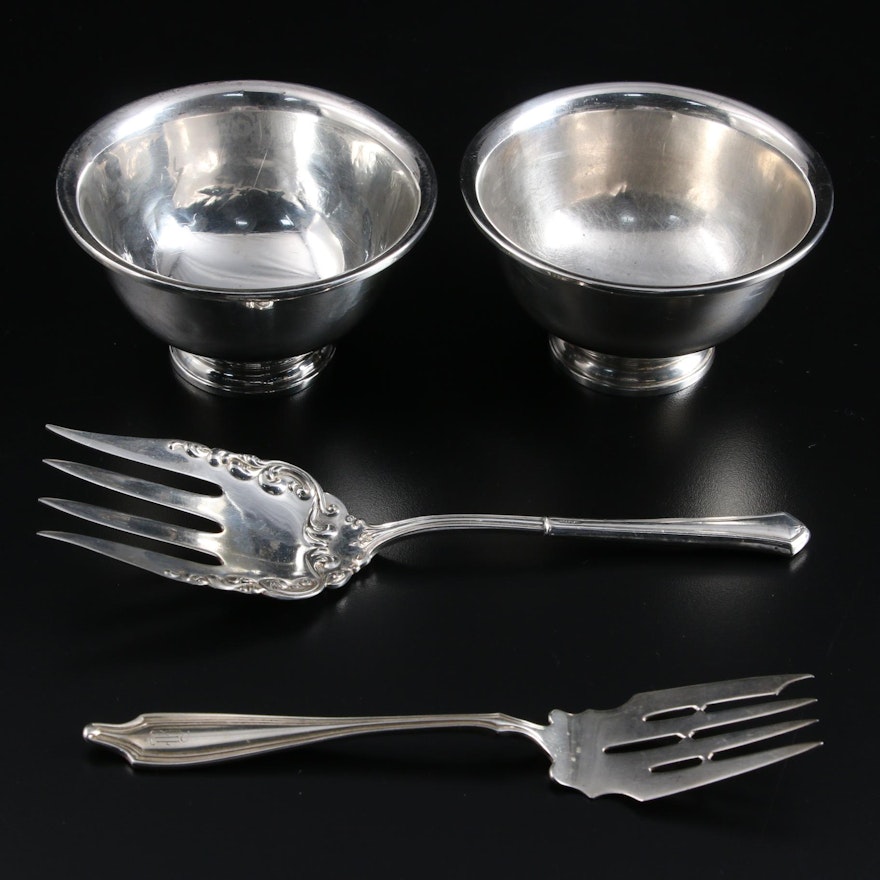 Quaker Silver Co. Sterling Silver Revere Bowls with Sterling Silver Forks