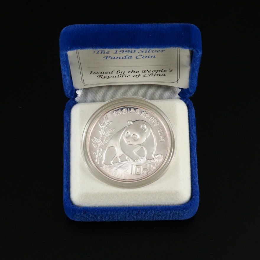 1990 China 10 Yuan Panda Fine Silver Coin