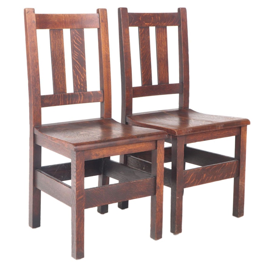 Pair of Stickley Bros. Arts and Crafts Quartersawn Oak Side Chairs