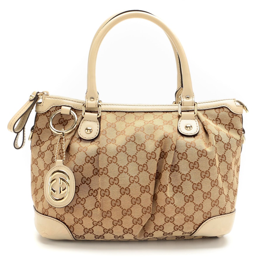 Gucci Sukey GG Canvas and Beige Leather Two-Way Bag