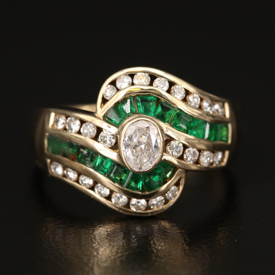 14K Diamond and 1.00 CTW Emerald Swirl Ring