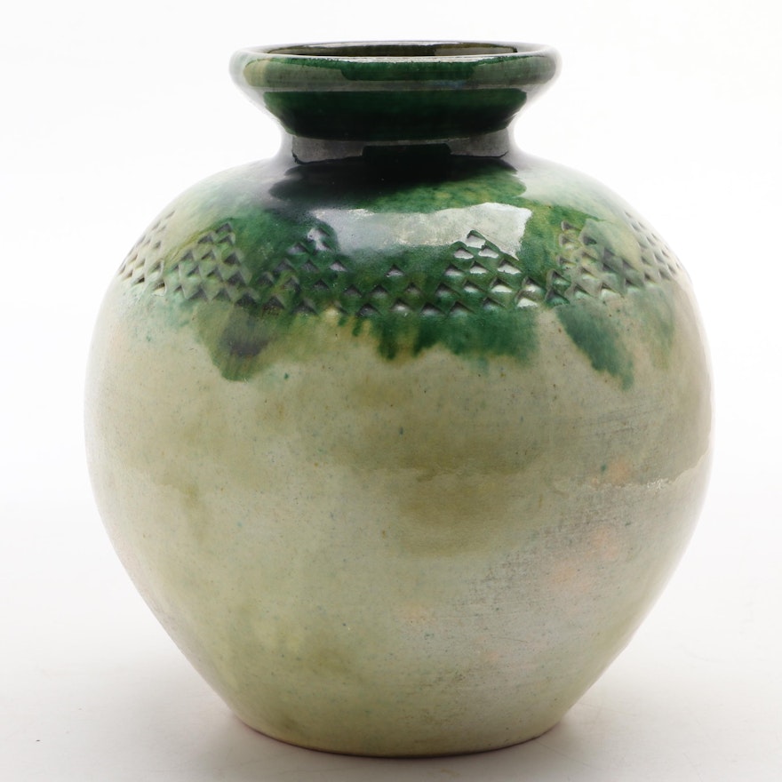 Signed Glazed Earthenware Vase