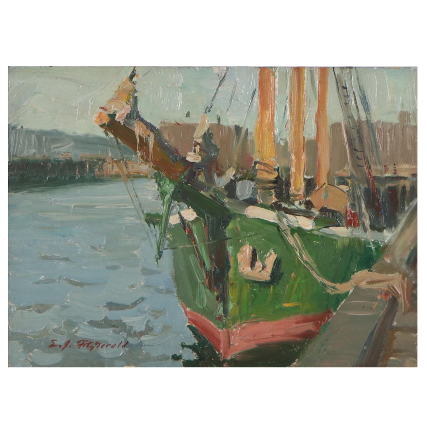 Edmond Fitzgerald Harbor Scene Oil Painting "Winton," 1984