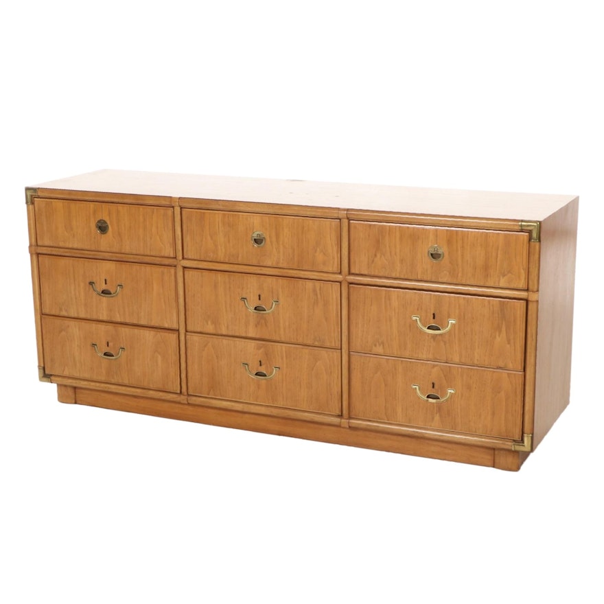 Drexel "Accolade III" Pecan Campaign Style Chest of Drawers, Late 20th Century